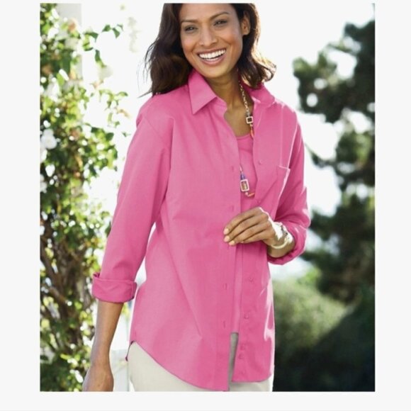 Foxcroft® | Non-iron Classic Fit Solid Shirt in Pink - Picture 2 of 9